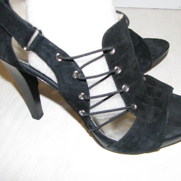 Authentic Michael Kors High Heels Jillian Open Toe Black Suede Shoes (Size 9) - Picture 9 of 9